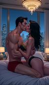 Superman and Wonder woman in bed