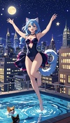 Cat Girl's Midnight Swim