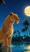 Moonlit Lioness Rendezvous