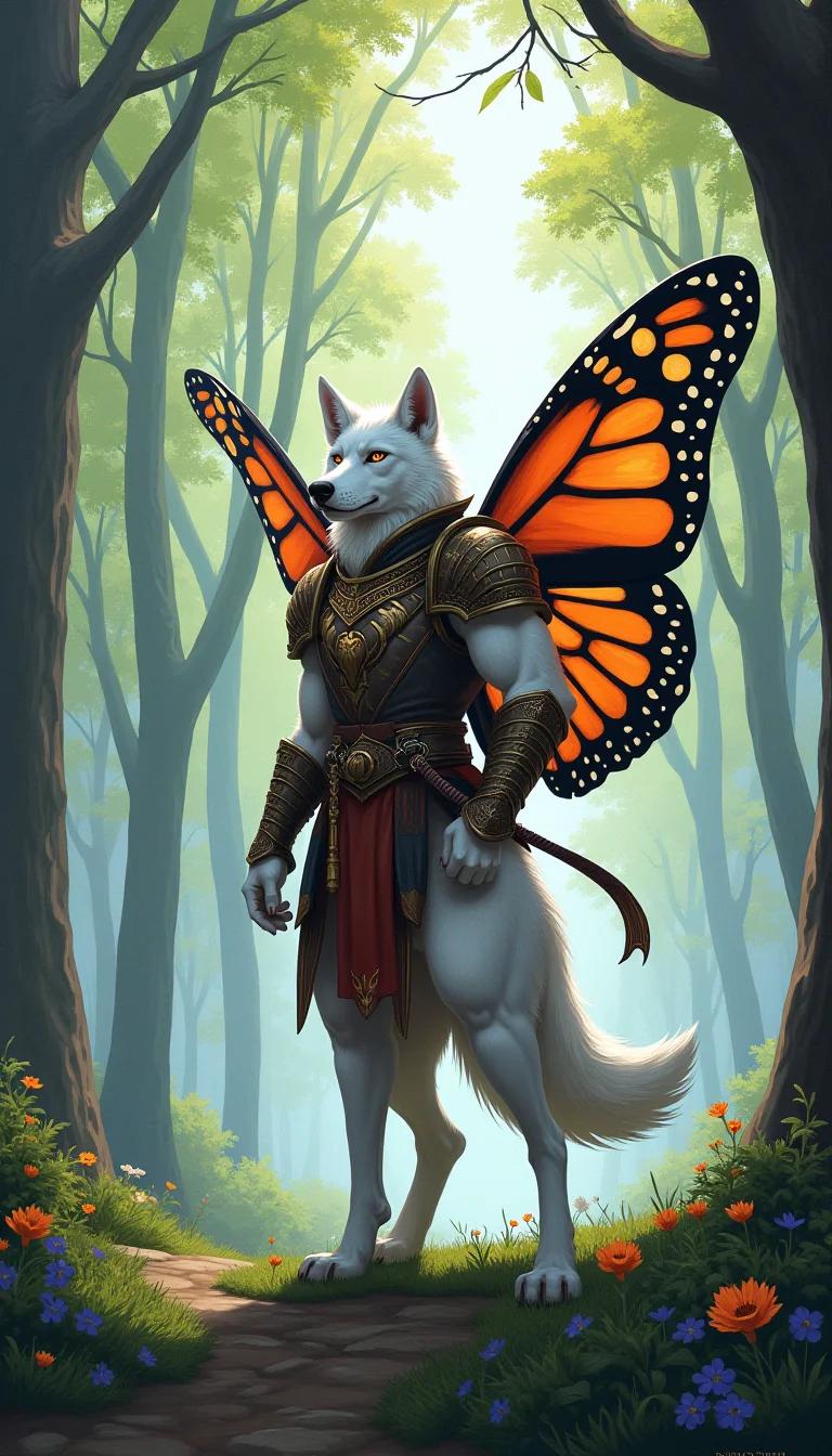 Museland-White Wolf With Monarch Butterfly-EnemiesToLovers