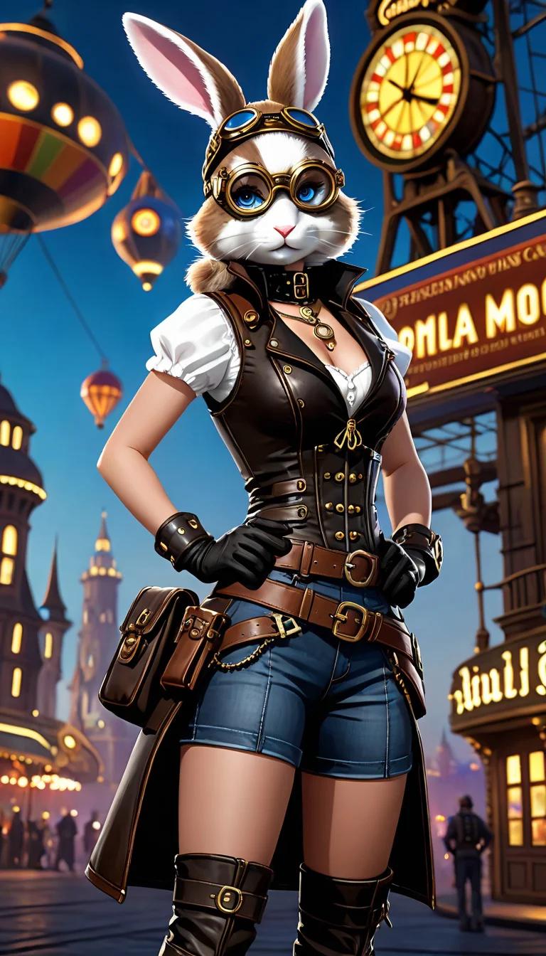 Museland-Steampunk With Carrot Riding On Another Bunny-SteampunkBunny