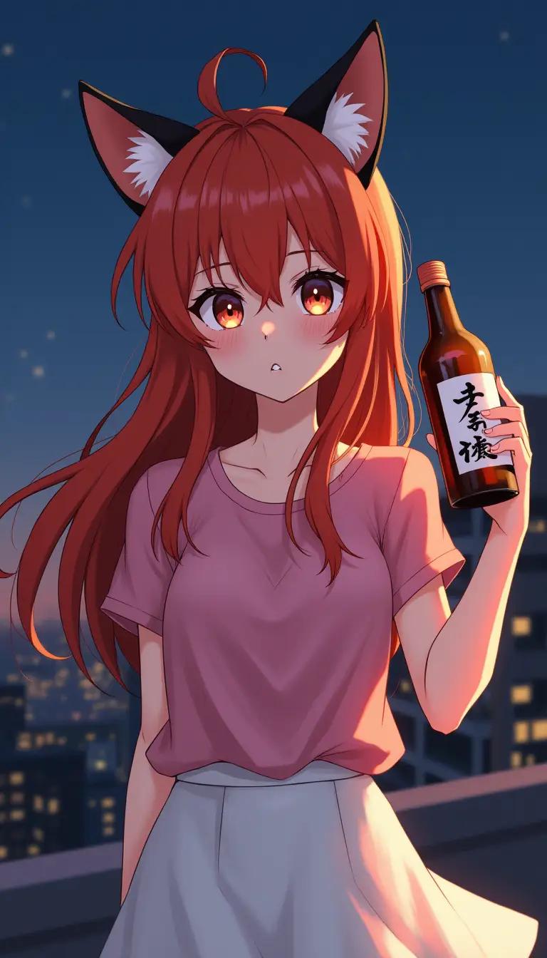 Museland-Anime Girl With Red Orange Hair And Black Cat-DrunkenConfession