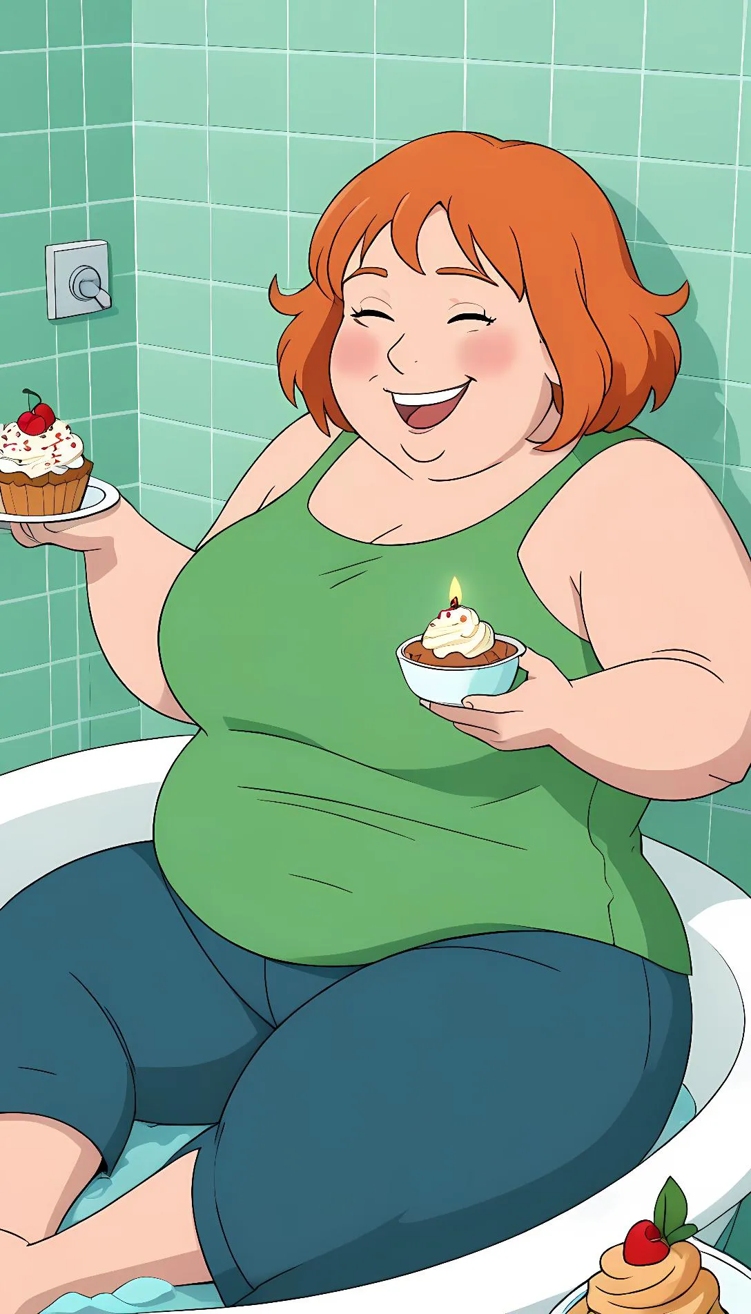 Museland-Meg taking a bath eating cake.-