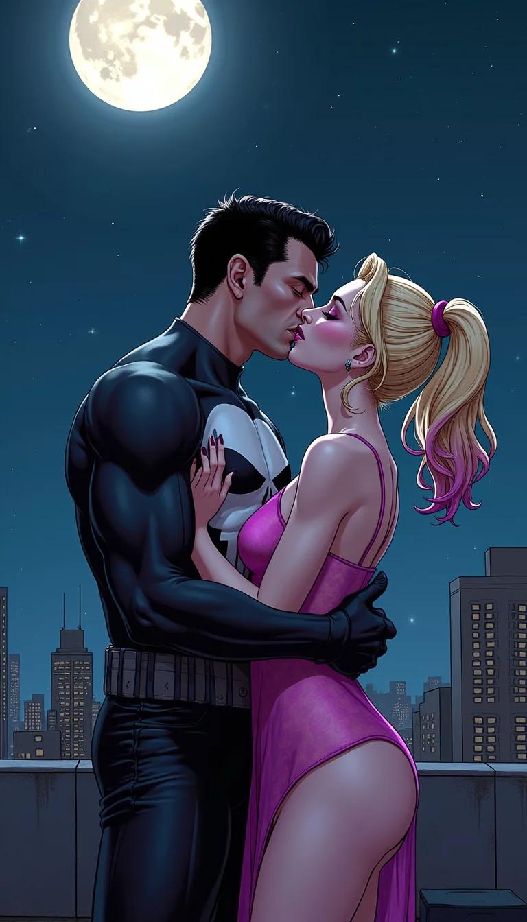 Museland-punisher and Harley snuggle romance-DC-and-marvel-romance