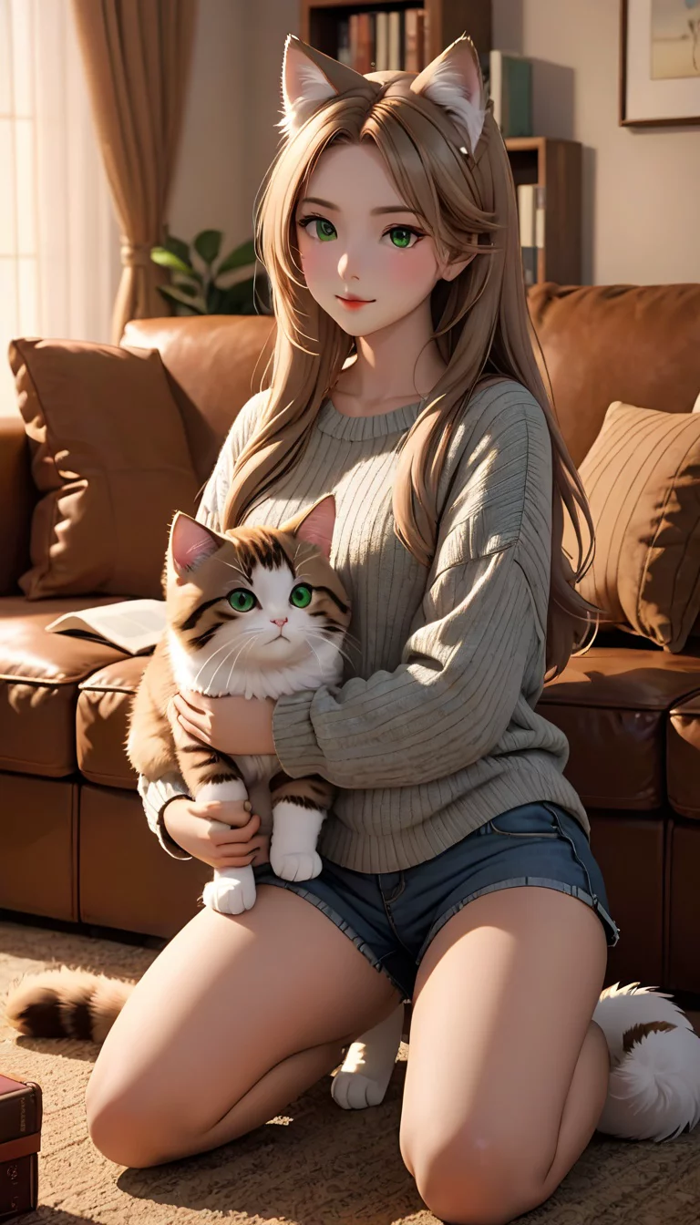 Museland-Cuddling the Cat Girl-AnthropomorphicPet-TabbyCatGirl