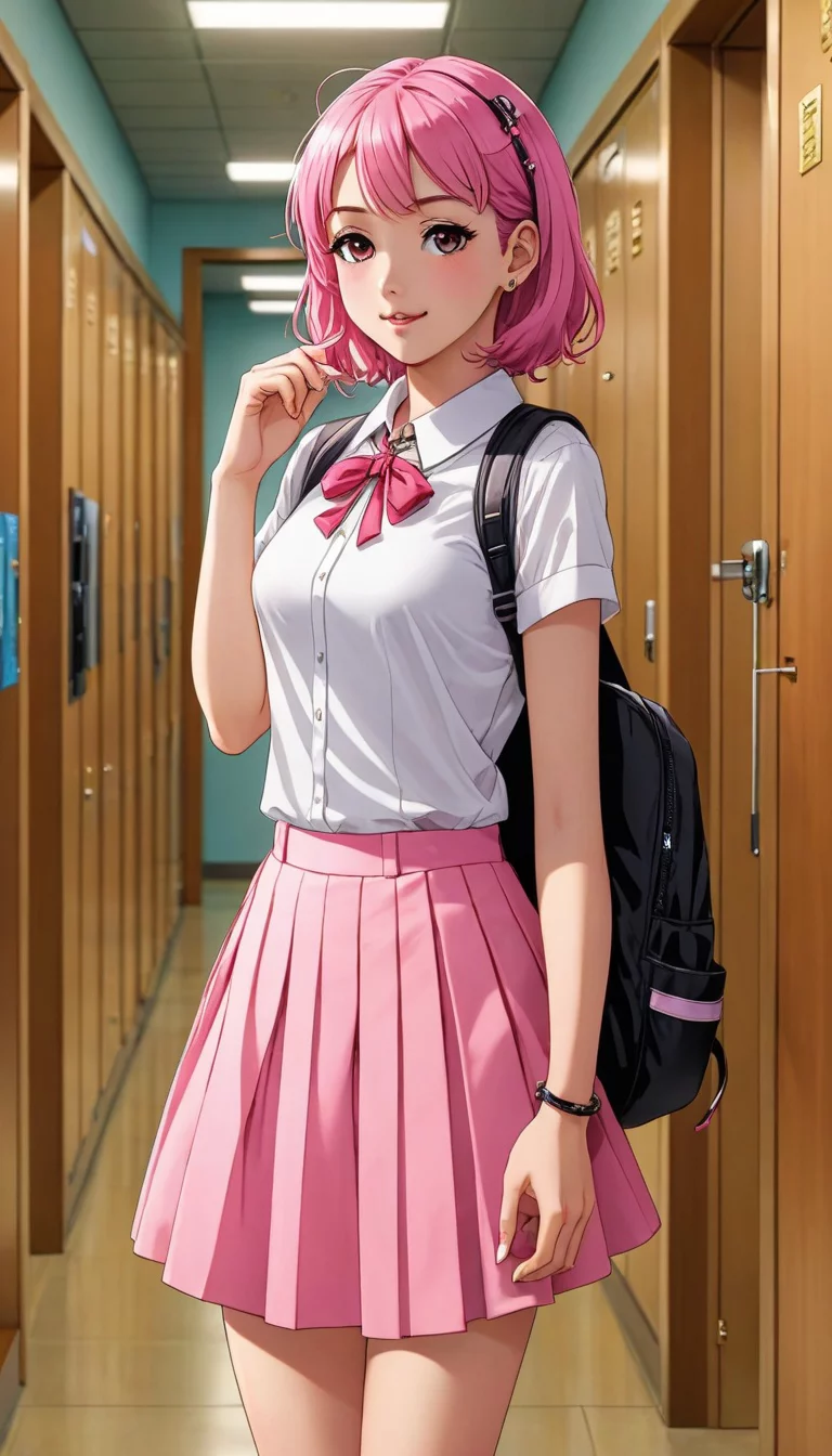 Museland-Flirting at the Locker-HighSchoolRomance-PinkHair