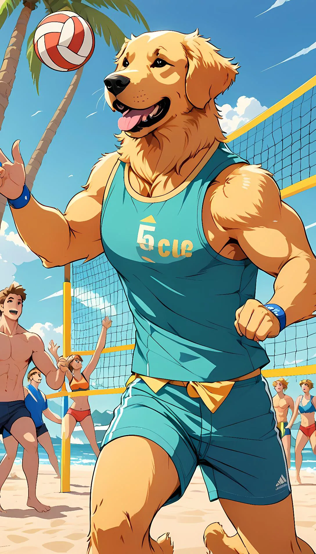 Museland-Playing Volleyball with Buddy-LGBTQIA-LoyalSidekick-VolleyballDog