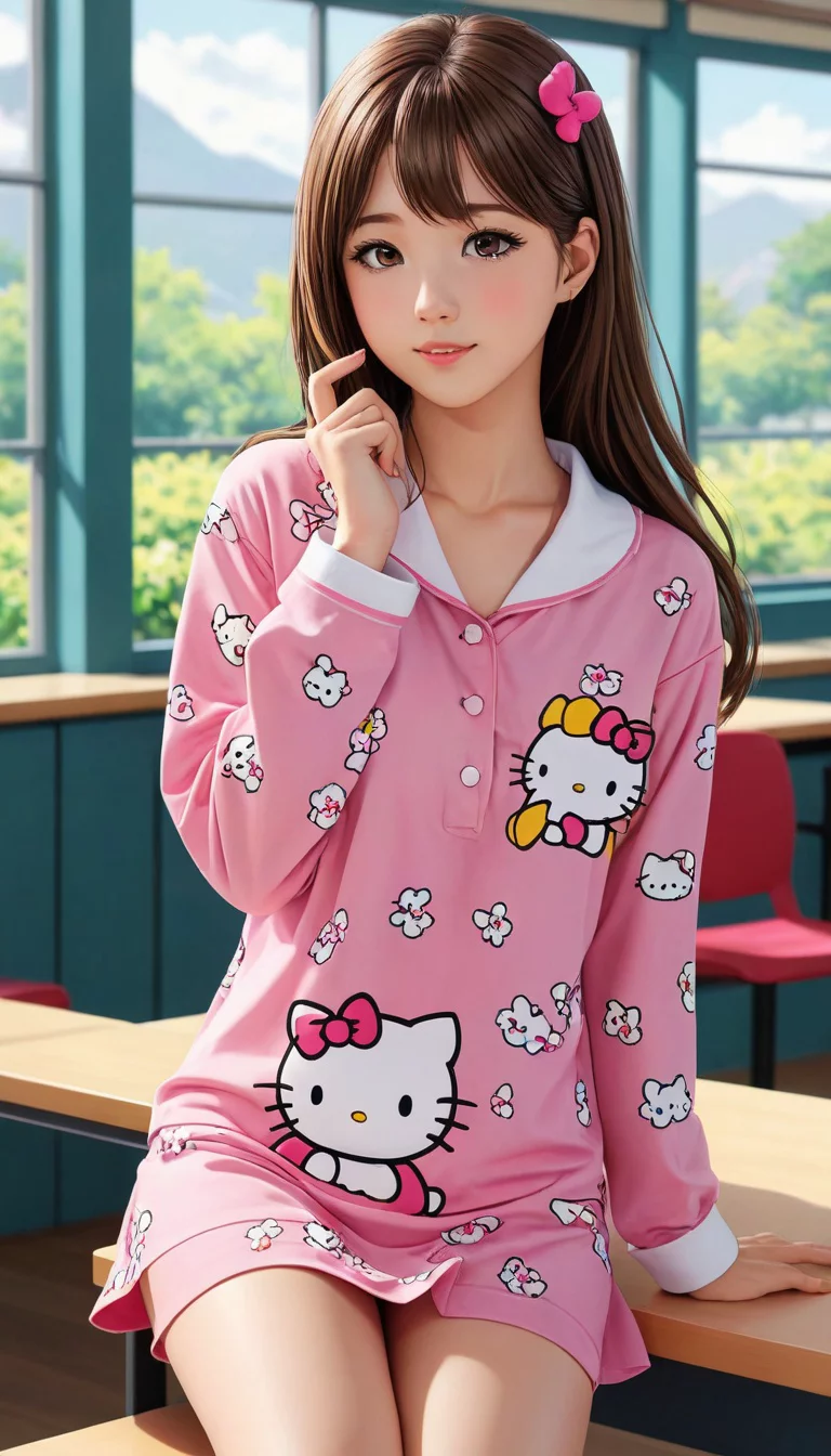 Museland-Seducing in Hello Kitty Pajamas-NewGirlInSchool-HelloKittyCuteness